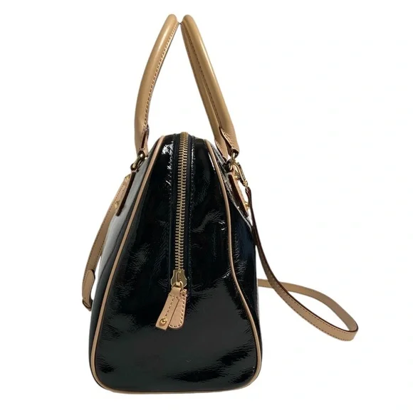Michael Kors Black Patent Leather Top Handle Bowling Bag With Shoulder Strap